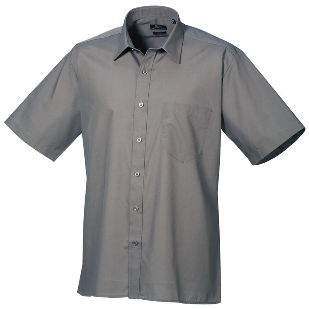 Premier Mens Short Sleeve Formal Poplin Plain Work Shirt / Dark Gray